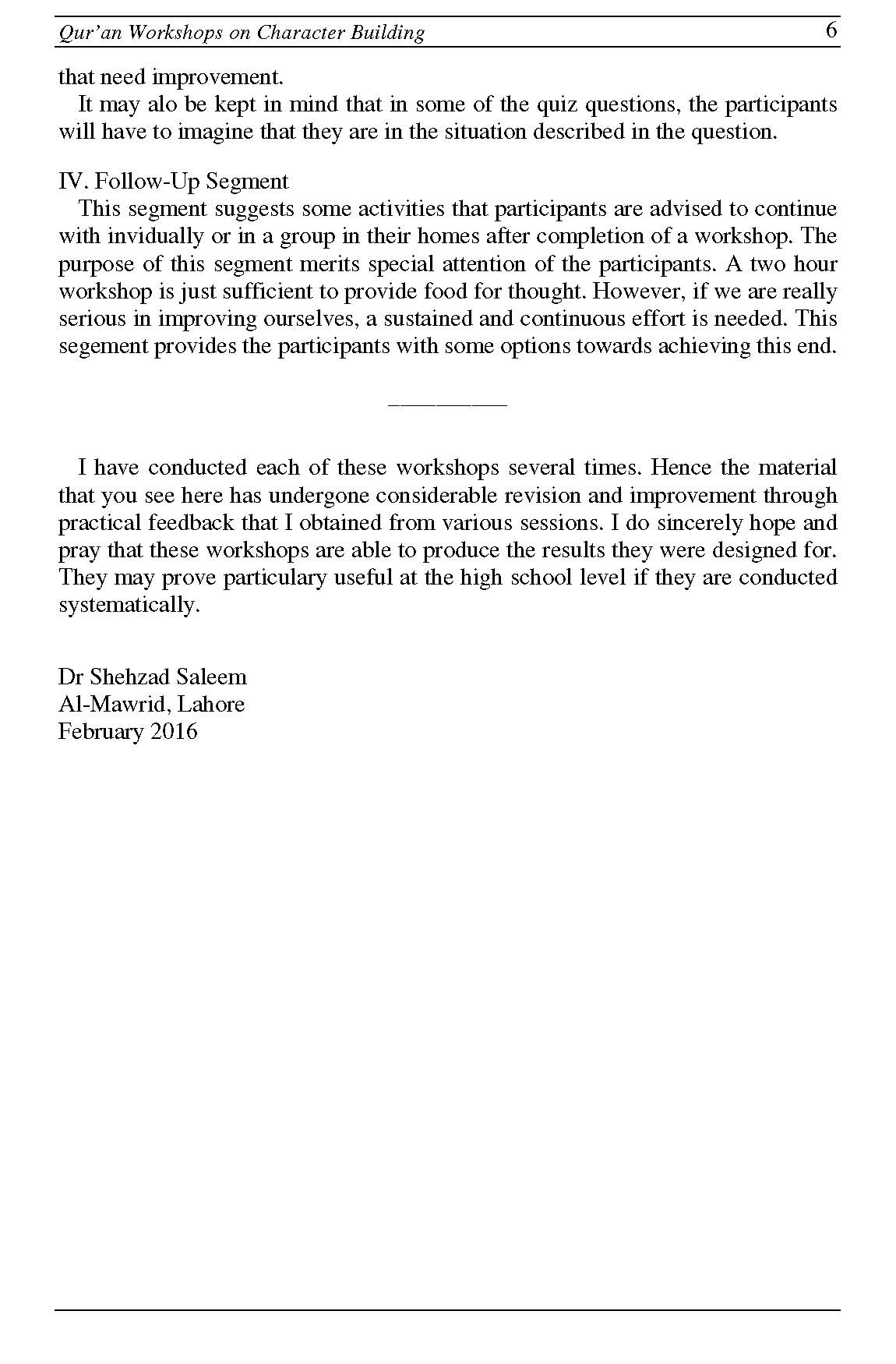 Quran Workshops on Character Building | Dr Shehzad Saleem